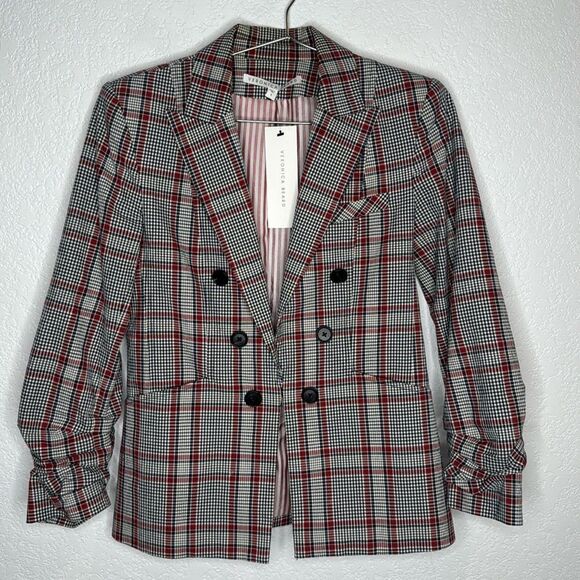 NWT VERONICA BEARD Caldwell Dickey Jacket Size 6 Red/Gray - Picture 2 of 16